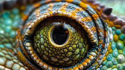 Fototapeta premium Macro photo of Chameleon iris, revealing intricate patterns and