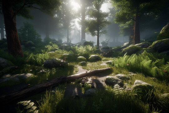 Scenic view of forest generative AI