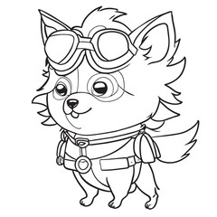 cute pomeranian dog,out line,look like a aviator, full body, coloring book, vector illustration line art