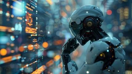 Robot on a white background,3d render,Motion blur photo of a highly-detailed digital painting of a...