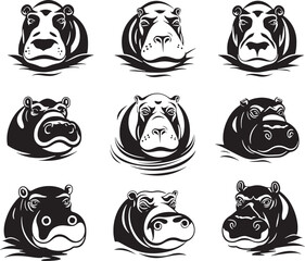 Group of hippopotamus head on white background. Wild Animals. Easy editable layered vector illustration. Generative AI.