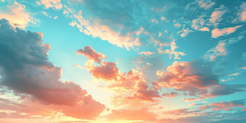 Sunset sky and clouds, in the style of UHD image, serene atmospheres, joyful celebration of nature