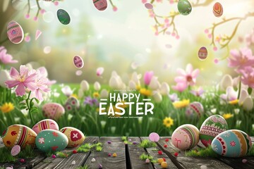 Colorful Easter Egg Basket easter egg celebration. Happy easter Easter Parade bunny. 3d gratitude hare rabbit illustration. Cute parades festive card Illustration Techniques copy space wallpaper