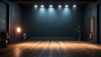 Empty studio room. Dark background. Abstract dark empty studio room texture. Product showcase spotlight background.