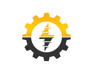 Thunder and drill inside the gear wheel logo