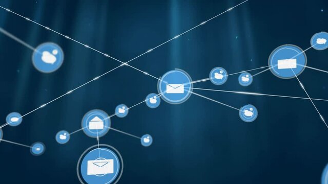 Animation of network of connections with email icons