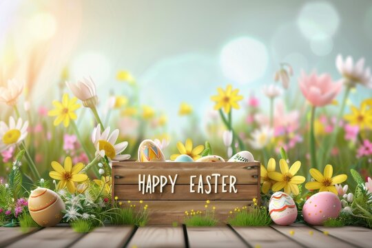 Colorful Easter Egg Basket Resurrection. Happy easter Pastel turquoise blue bunny. 3d gentle hare rabbit illustration. Cute space for message festive card Green Pepper Green copy space wallpaper