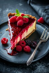 Raspberry cheesecake on a plate