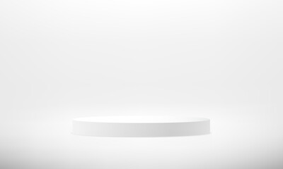 White cylinder pedestal podium. Space for selling products on the website. Template mock up for display of product. Business backdrop. Stage for showcase. Vector illustration.