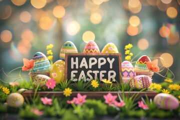 Colorful Easter Egg Basket christianity. Happy easter Easter Eggstravaganza Party bunny. 3d spare room hare rabbit illustration. Cute Resurrection Sunday festive card mulch copy space wallpaper