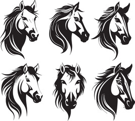 Group of horse head on white background. Wild Animals. Easy editable layered vector illustration. Generative AI.