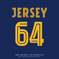 Jersey number, baseball team name, printable text effect, editable vector 64 jersey number