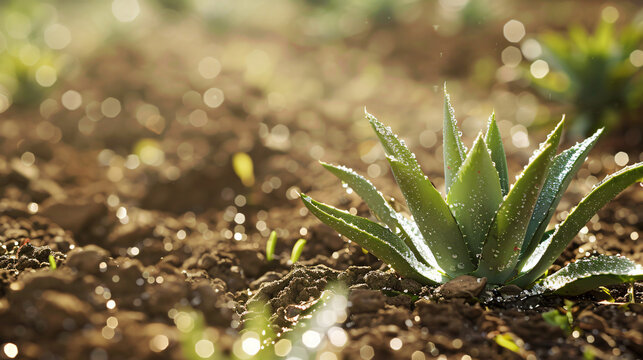 agave plant on the fertile soil