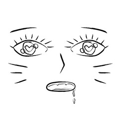 Girl's face with emotions in Anime kawaii style. On a white background. For web. Loving face