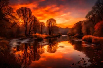 Behangcirkel sunset over the river © Zia
