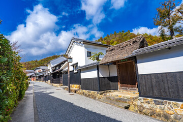 京都嵐山　冬晴れの伝統的建造物群の町並み