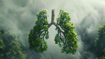 Tree branches shaped like human lungs, forest protection ecology illustration.ai generated