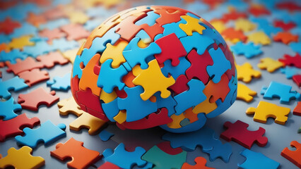 Colorful Puzzle Brain. Autism and Neurodiversity Concept. - obrazy, fototapety, plakaty