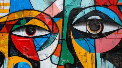 Obraz premium A colorful and abstract street art mural reflecting social and political themes.A colorful and abstract street art mural reflecting social and political themes.