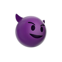 High quality emoticon smiling with horns, devil emoji isolated on white background. Purple face devil emoji hd