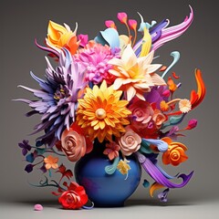 Vibrant Symphony of Abstract Blooms - A Digital Floral Masterpiece Generative AI