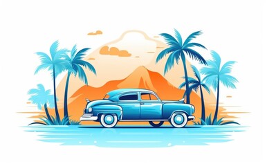 Vintage Voyage: Classic Car Amidst Tropical Paradise - Generative AI
