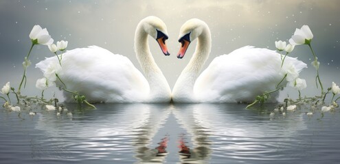 Eternal Companions: Swans in Love Amongst Cherry Blossoms - Generative AI