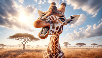 smiling giraffe in the desert