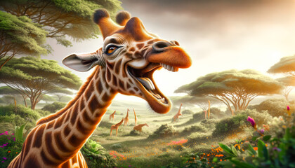 smiling giraffe in the african desert