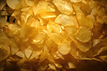 Crisp Temptation: A Heaping Pile of Golden Potato Chips - Generative AI