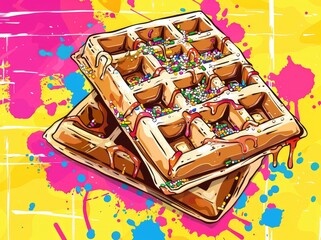 Sweet Delight: Colorful Sprinkled Waffles Ready to Tantalize - Generative AI