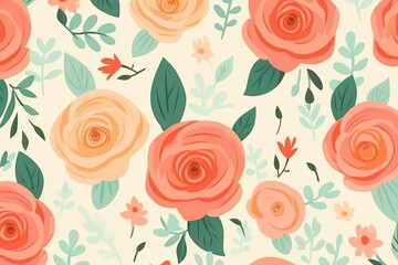 Charming Blooms: Pink and Terracotta Roses in Artful Harmony - Generative AI