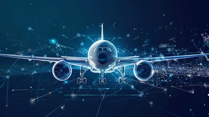 Abstract aerospace and aeronautics background with airplanes and technological elements - obrazy, fototapety, plakaty