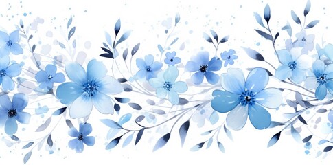 Whispers of Spring: Ethereal Watercolor Blue Florals and Foliage - Generative AI