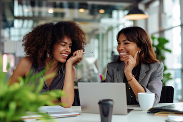 Young happy businesswomen communicating while working in the office