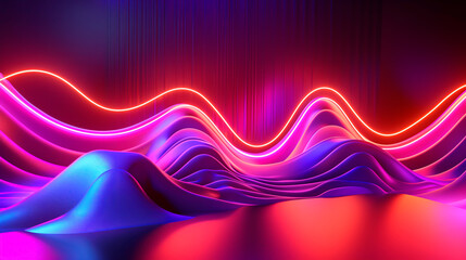 Fototapeta premium Abstract neon waves with vibrant purple and blue hues, modern dynamic background.
