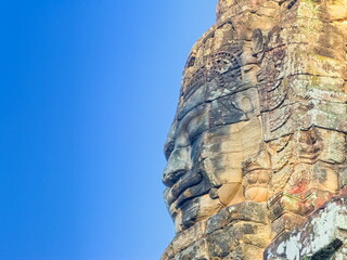 Bodhisattva Avalokiteshvara face on Bayon temple in Angkor, Cambodia