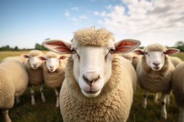Obraz premium Curious Sheep Gazing Forward - A Moment Captured in the Heart of the Farm Generative AI