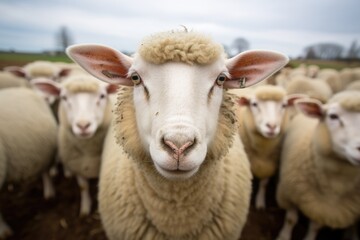 Curious Sheep Gazing Forward - A Moment Captured in the Heart of the Farm Generative AI