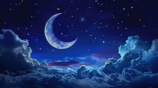 Crescent_moon_and_clouds_in_the_night_sky_Fantasy_illlustration_image