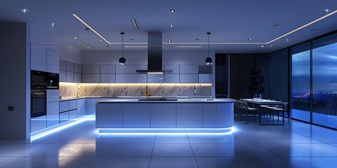  Bright Interiors, Ambient kitchen lightening, blue illuminated luxurious kitchen