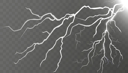 Set of lightnings. Thunder-storm and lightnings. Magic and bright lighting effects.Vector Illustration