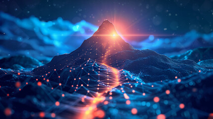 earth in space, Digital mountain The path to success or business goals achievement concept, Ai generated image  - obrazy, fototapety, plakaty