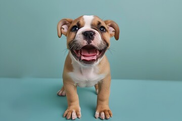 Adorable Bulldog Puppy Smiling in Green Grass