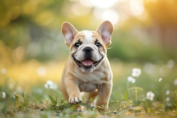 Fototapeta premium Playful French Bulldog Puppy Running in the Field