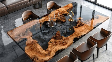 elite handmade solid wood table with epoxy resin. Expensive luxury furniture, quality materials generative ai high quality image