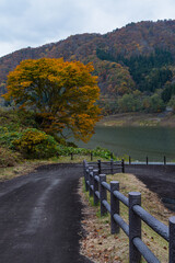 日本　青森県黒石市の虹の湖と紅葉