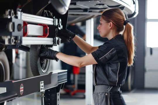 Precision Wheel Alignment by Female Mechanic