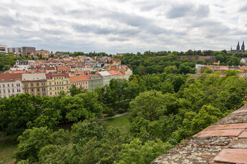 overview Praque with trees in foreground