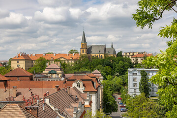 Obraz premium overview Praque with trees in foreground and church in background